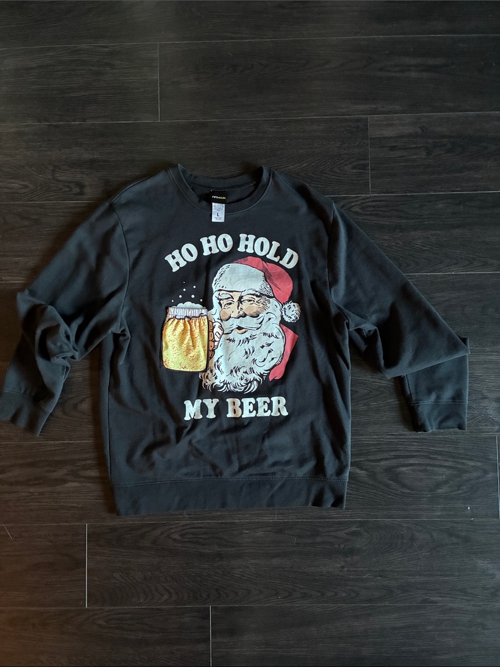 Black Crewneck Sweatshirt with Santa Beer Graphic